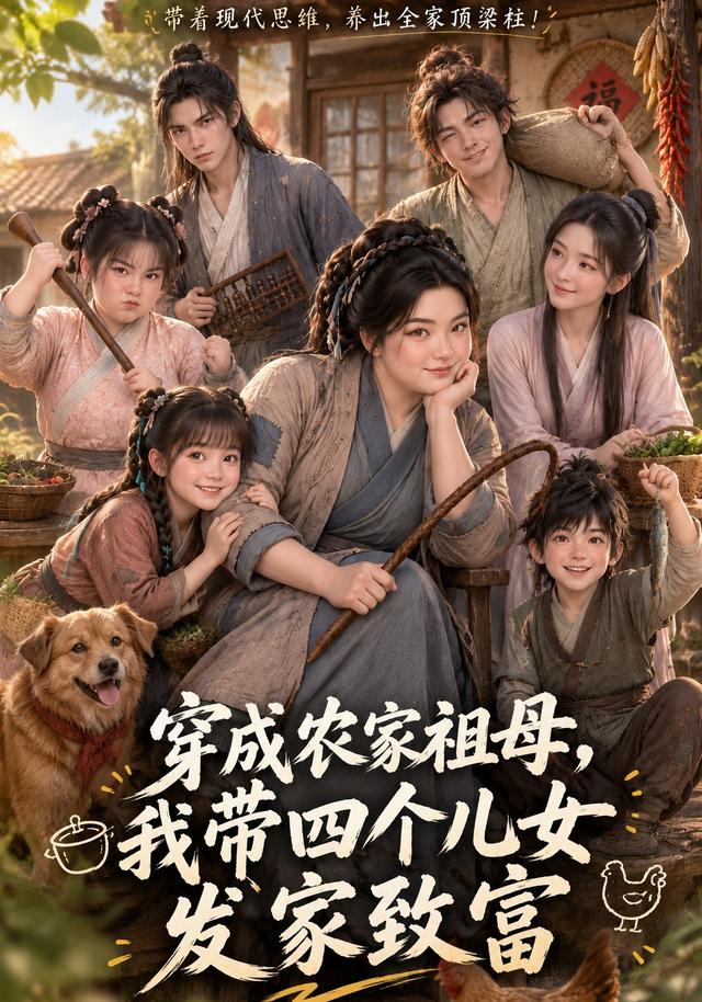 《穿成农家祖母，我带四个儿女发家致富》AI漫剧封面